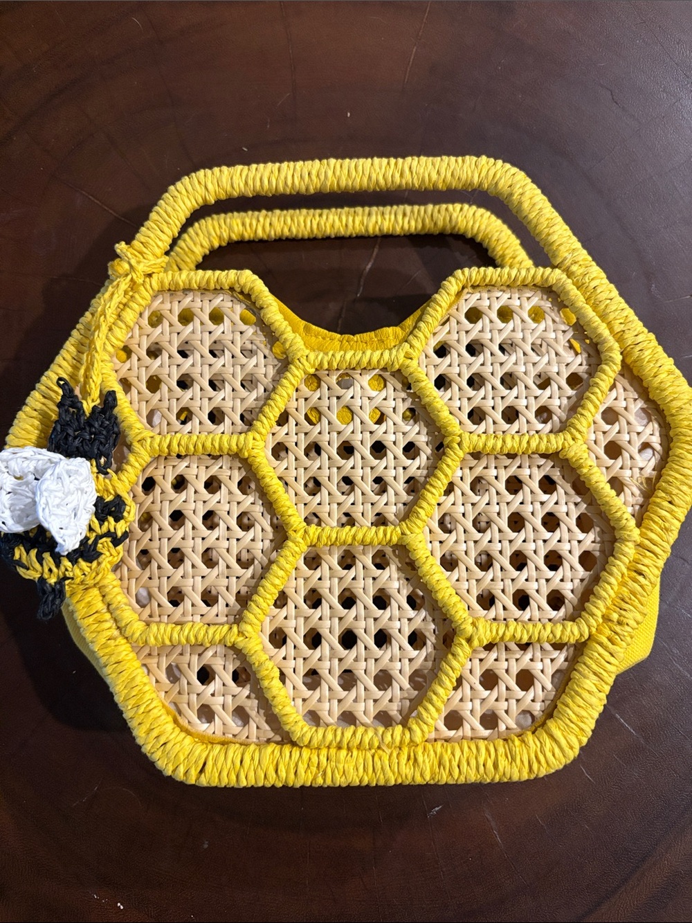 Honeycomb Woven Rattan Handbag in Yellow